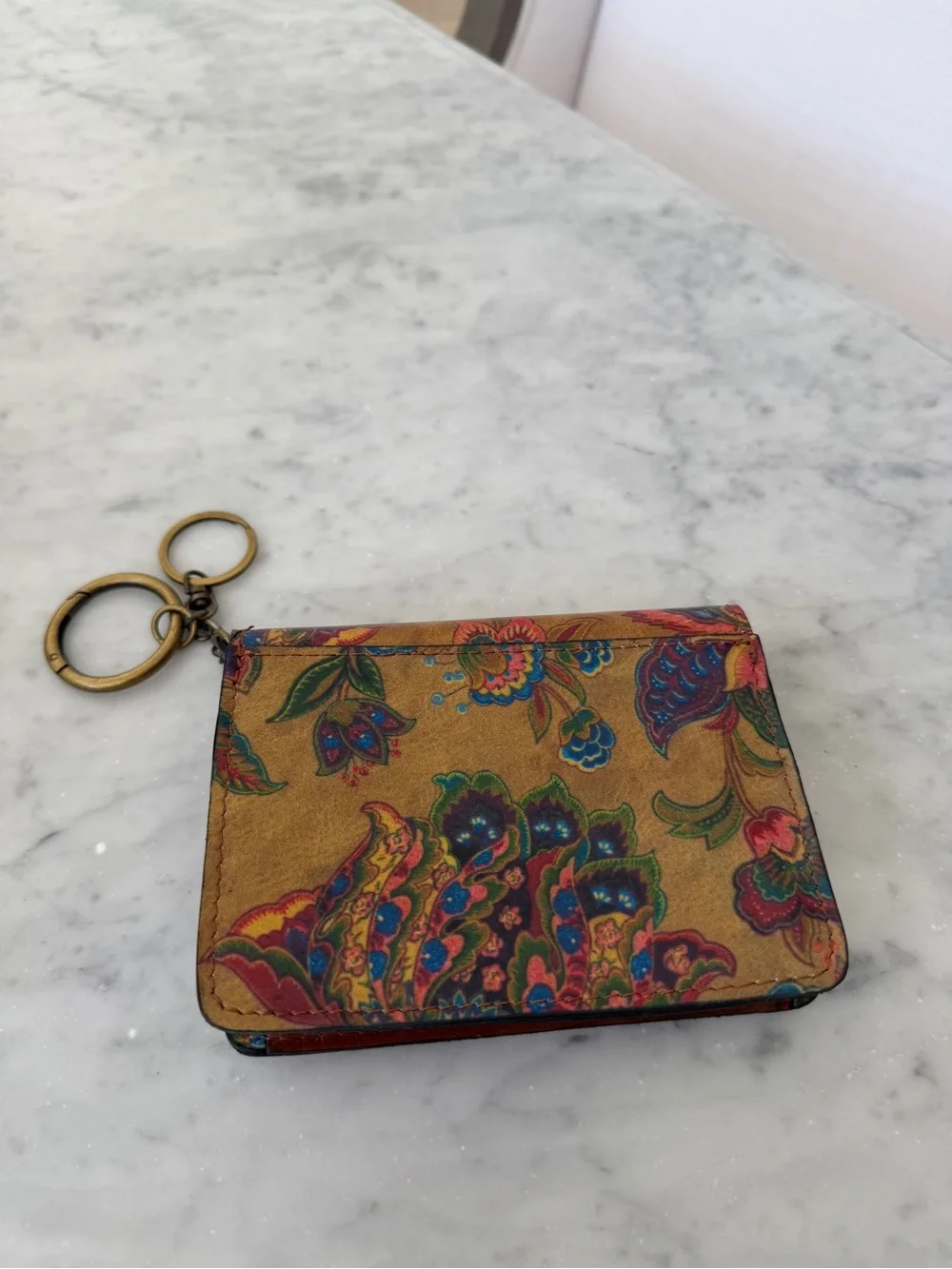 Patricia Nash Vintage Paisley Floral Full-Grain Leather Card Holder with Keyring